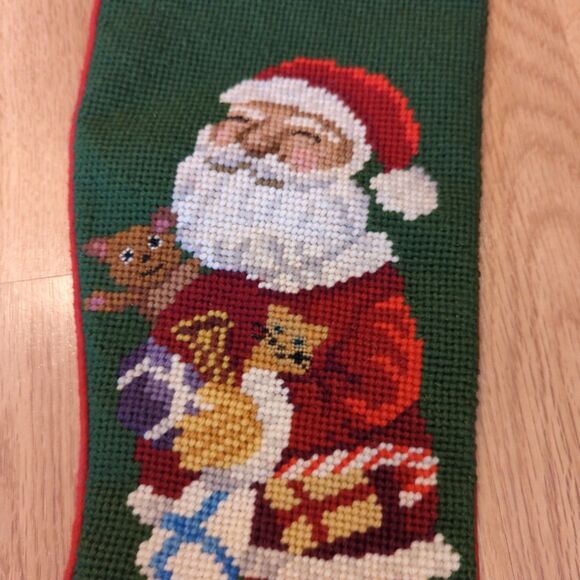 Santa Claus Needlepoint Christmas Stocking Toys Presents Gifts Holiday - Picture 5 of 6